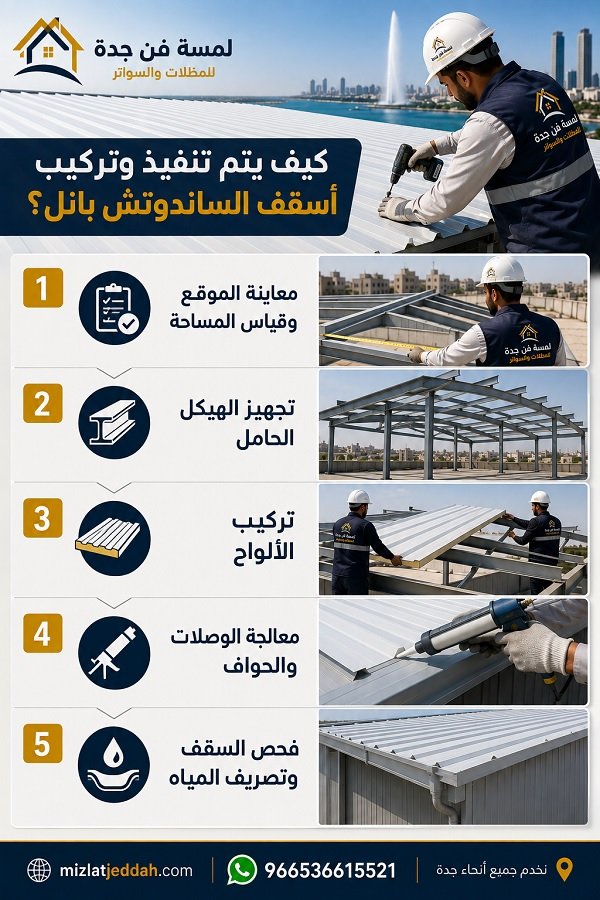مراحل تركيب أسقف الساندوتش بانل