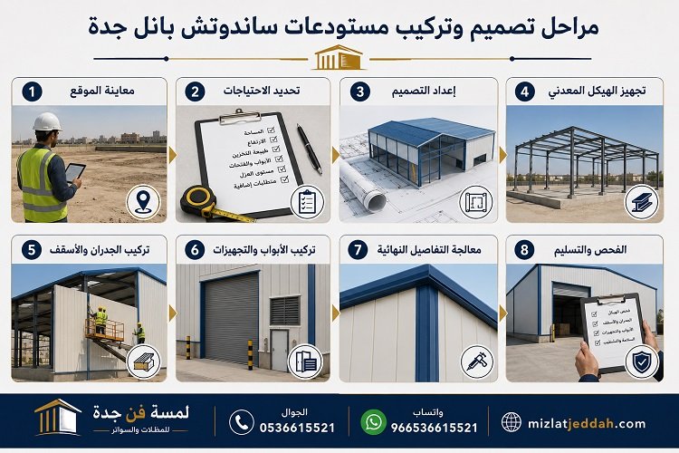 مراحل تصميم وتركيب مستودعات ساندوتش بانل جدة
