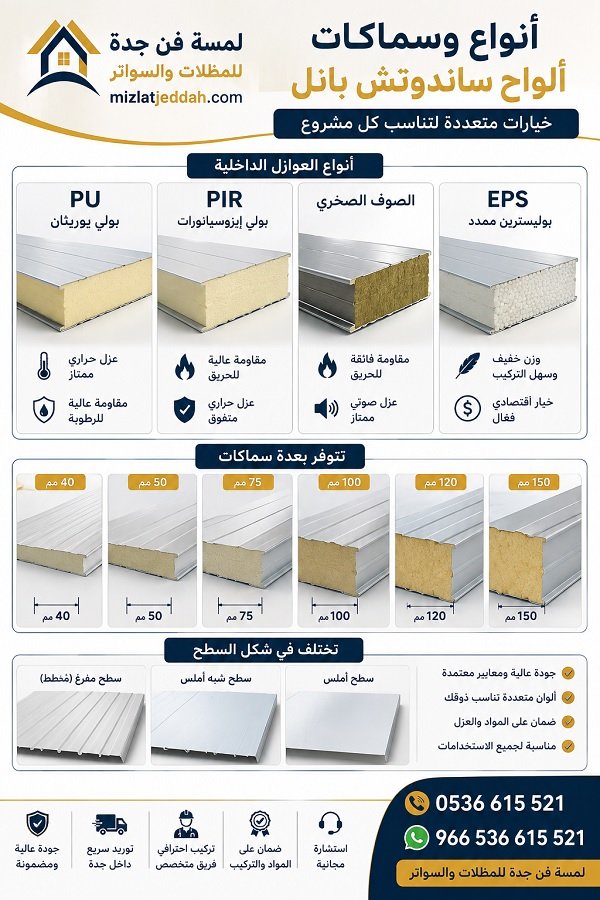 أنواع وسماكات ألواح ساندوتش بانل