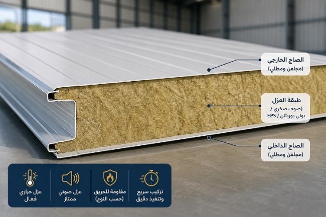 تركيب طبقات لوح الساندوتش بانل